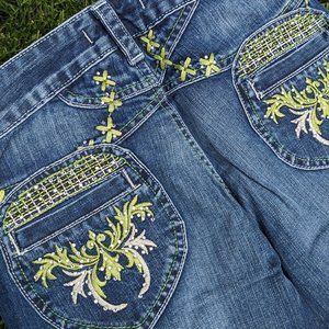 Y2k low rise jeans with embroidery and crystals